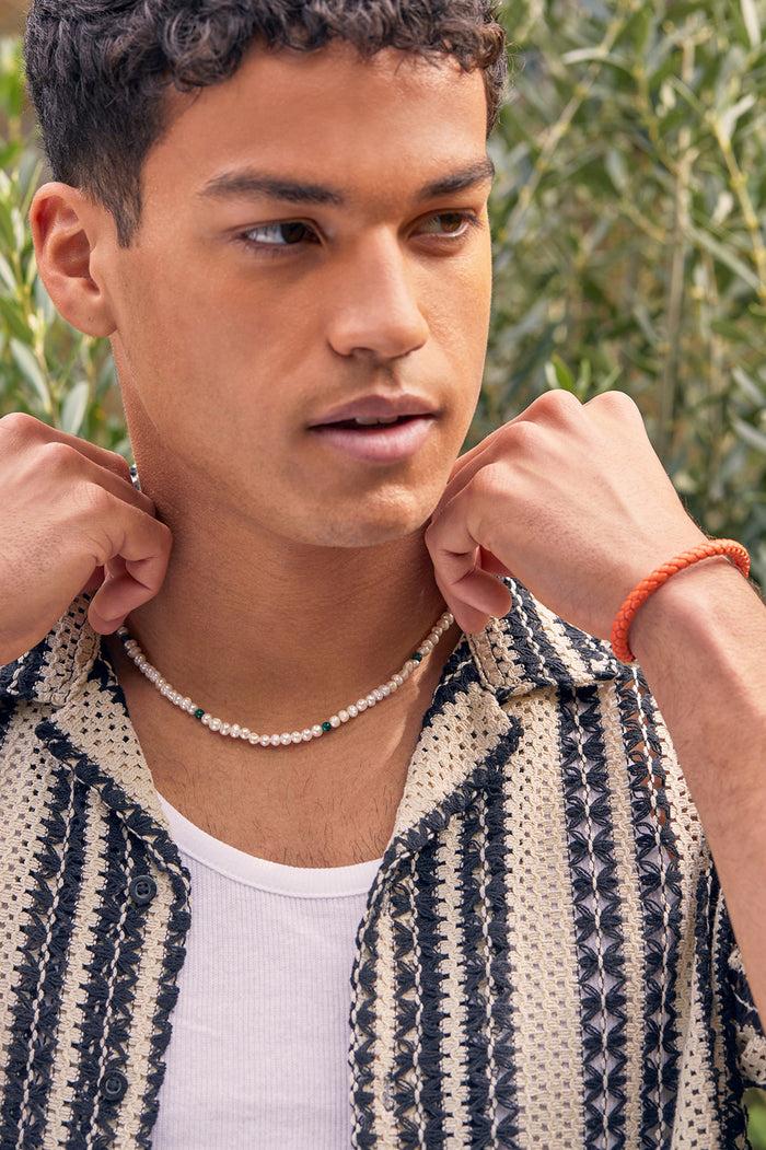 Estella Bartlett Men's Leather Single Plaited Wrap Bracelet Waterproof Stainless Steel | Orange