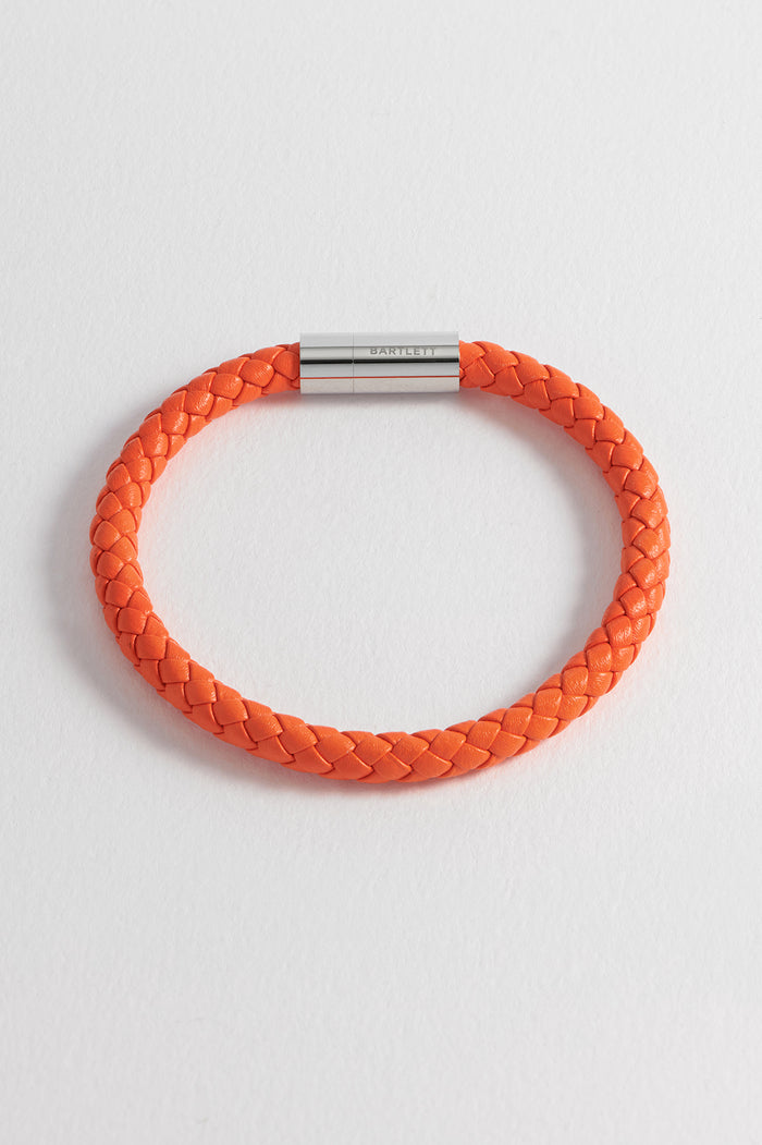 estella bartlett Men's Leather Single Plaited Wrap Bracelet Waterproof Stainless Steel | Orange