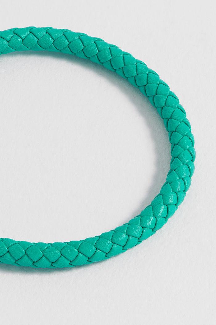 Estella Bartlett Men's Leather Single Plaited Wrap Bracelet Waterproof Stainless Steel | Turquoise