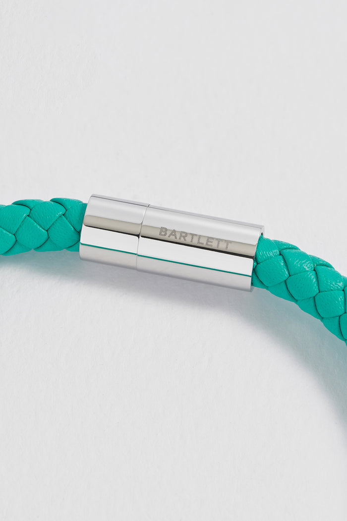 Estella Bartlett Men's Leather Single Plaited Wrap Bracelet Waterproof Stainless Steel | Turquoise