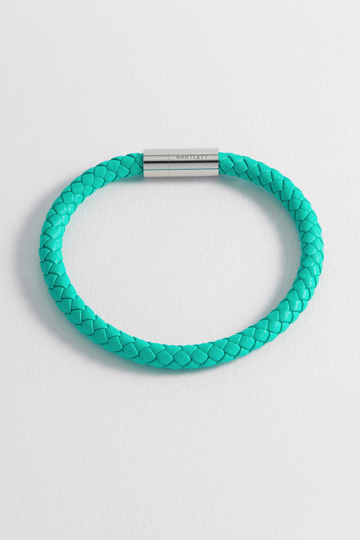 estella bartlett Men's Leather Single Plaited Wrap Bracelet Waterproof Stainless Steel | Turquoise