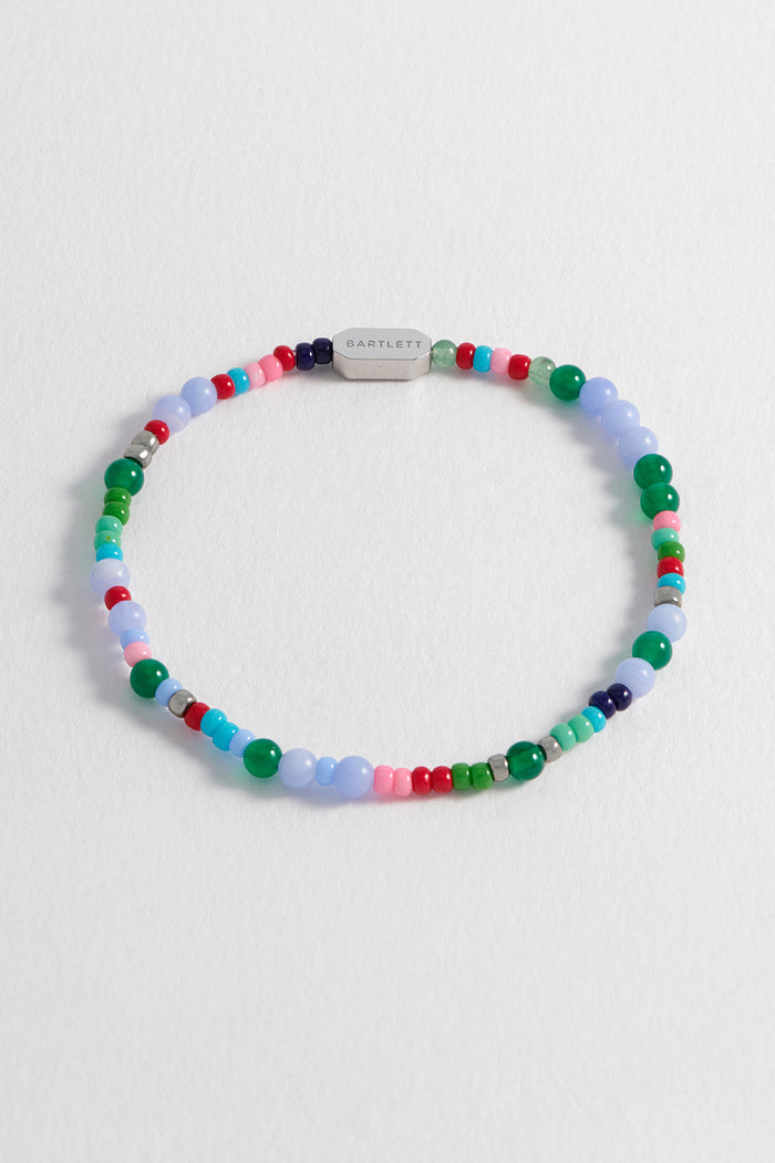 Estella Bartlett Men's Mixed Bead Stretch Bracelet Waterproof PVD Rhodium Plated | Blue Lace Agate
