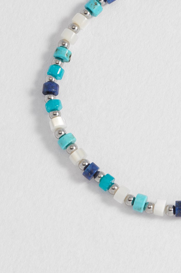 Estella Bartlett Men's Mixed Blue Gemstone Rondelle Bracelet Waterproof PVD Rhodium Plated | Mixed Gemstones