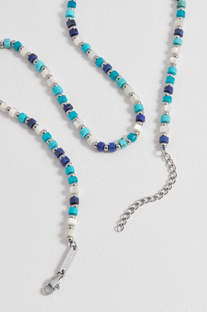 Estella Bartlett Men's Mixed Blue Gemstone Rondelle Necklace Waterproof PVD Rhodium Plated | Mixed Gemstones