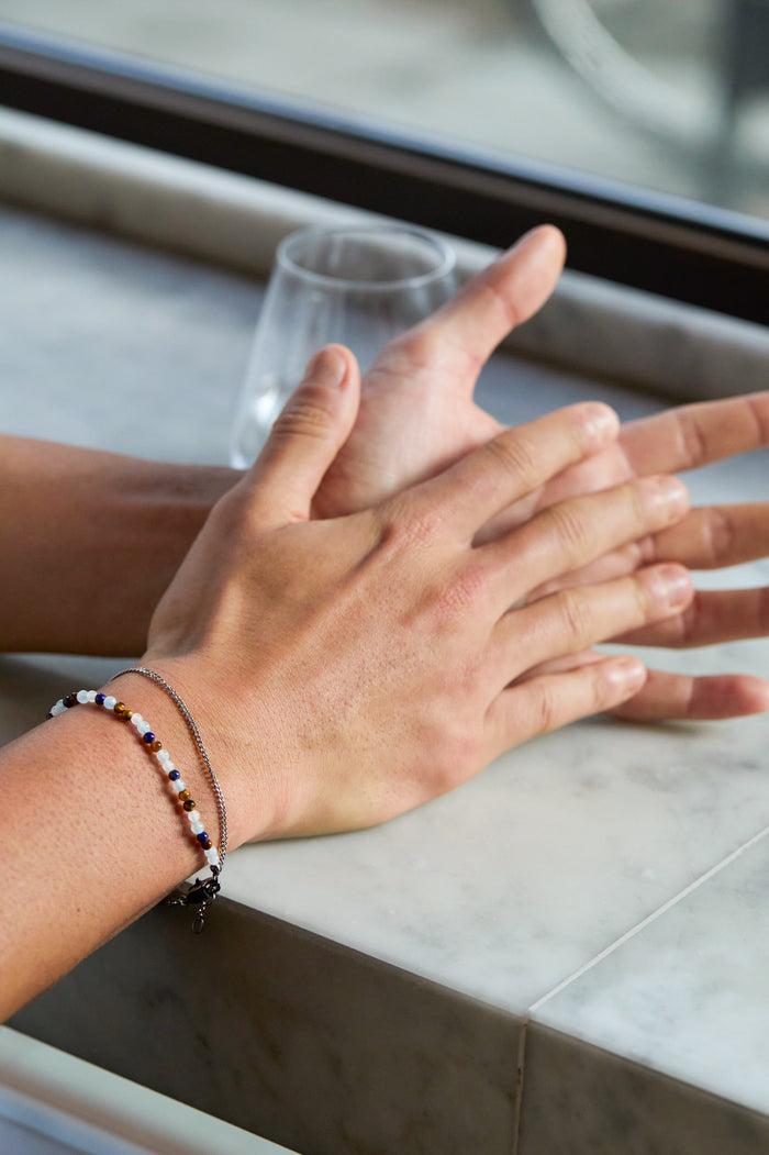 Estella Bartlett Men's Mixed Gemstone And Chain Duo Bracelet Waterproof PVD Rhodium Plated | Mixed Gemstones