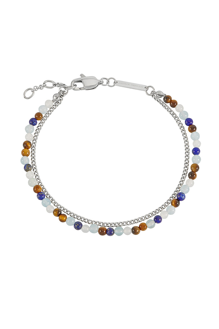 Estella Bartlett Men's Mixed Gemstone And Chain Duo Bracelet Waterproof PVD Rhodium Plated | Mixed Gemstones