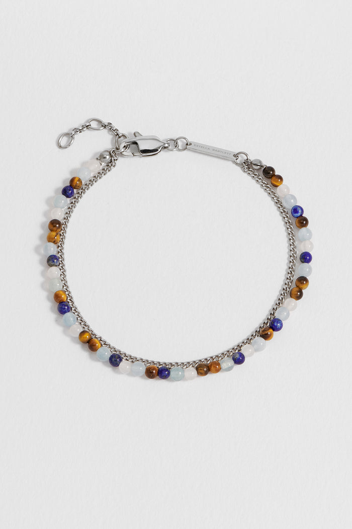 estella bartlett Men's Mixed Gemstone and Chain Duo Bracelet Waterproof PVD Rhodium Plated | Mixed Gemstones