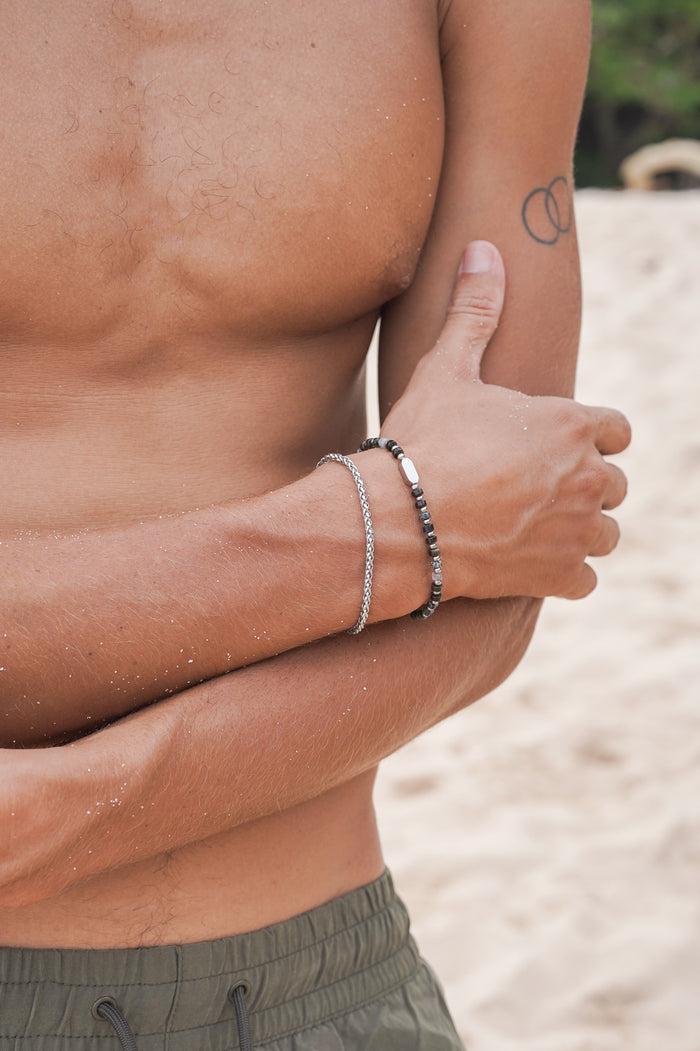 Estella Bartlett Men's Mixed Green Gemstone Rondelle Bracelet Waterproof PVD Rhodium Plated | Mixed Gemstones