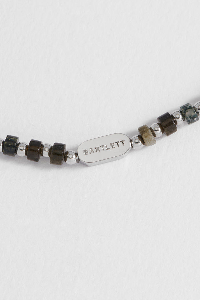 Estella Bartlett Men's Mixed Green Gemstone Rondelle Bracelet Waterproof PVD Rhodium Plated | Mixed Gemstones