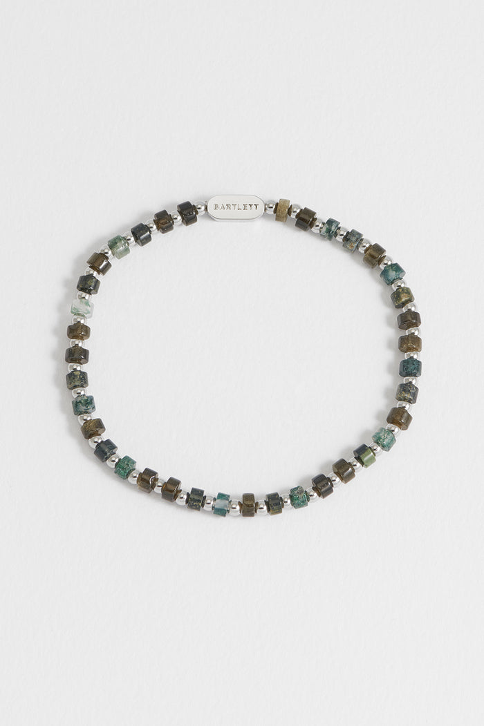 estella bartlett Men's Mixed Green Gemstone Rondelle Bracelet Waterproof PVD Rhodium Plated | Mixed Gemstones