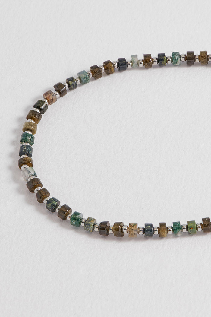Estella Bartlett Men's Mixed Green Gemstone Rondelle Necklace Waterproof PVD Rhodium Plated | Mixed Gemstones