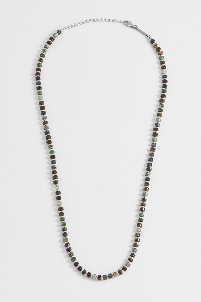 estella bartlett Men's Mixed Green Gemstone Rondelle Necklace Waterproof PVD Rhodium Plated | Mixed Gemstones