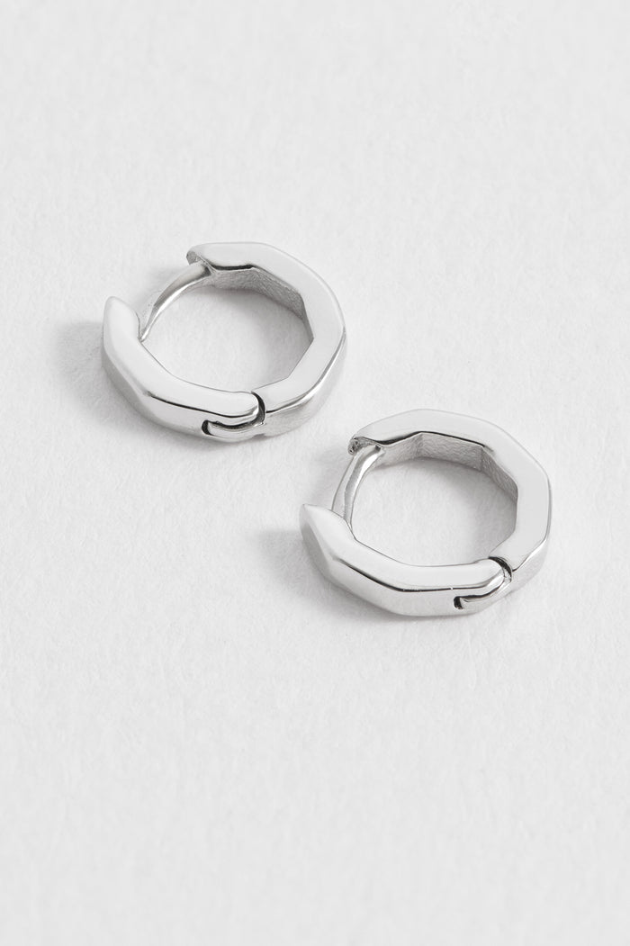 Estella Bartlett Men's Octagon Huggie Hoop Waterproof PVD Rhodium Plated
