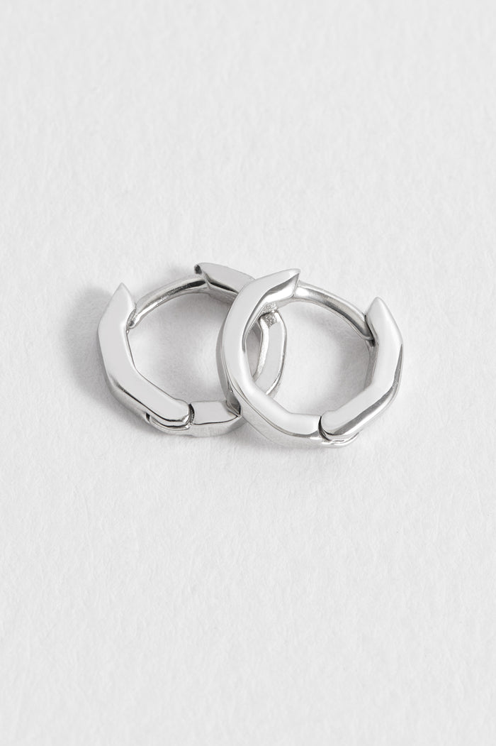 Estella Bartlett Men's Octagon Huggie Hoop Waterproof PVD Rhodium Plated