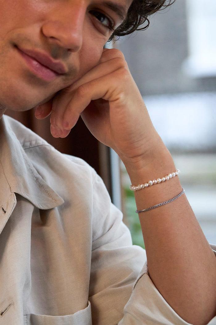 Estella Bartlett Men's Pearl Bracelet Waterproof PVD Rhodium Plated | Pearl
