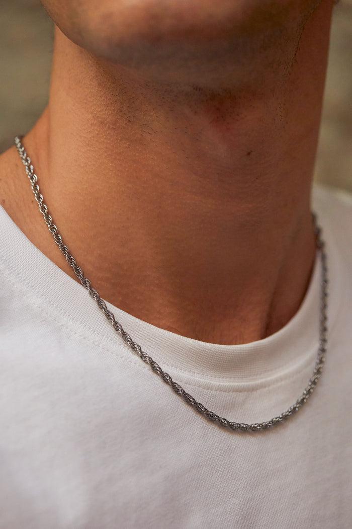 Estella Bartlett Men's Rope Chain Necklace Waterproof PVD Rhodium Plated