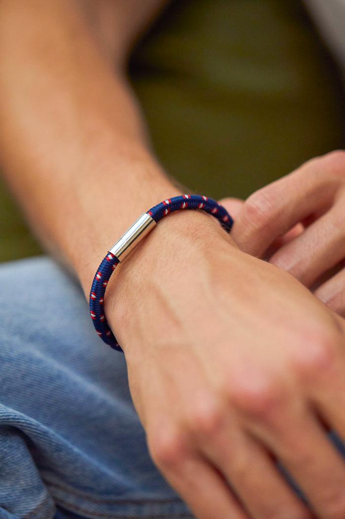 Estella Bartlett Men's Single Cord Bracelet Waterproof Stainless Steel | Navy And Red