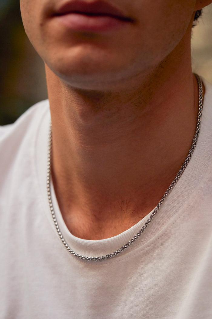 Estella Bartlett Men's Spiga Chain Necklace Waterproof PVD Rhodium Plated