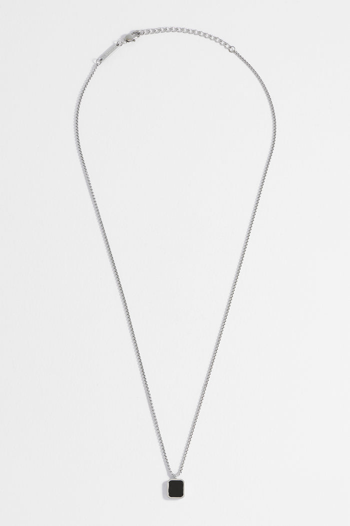 Estella Bartlett Men's Square Gemstone Pendant Necklace Waterproof PVD Rhodium Plated | Black Onyx