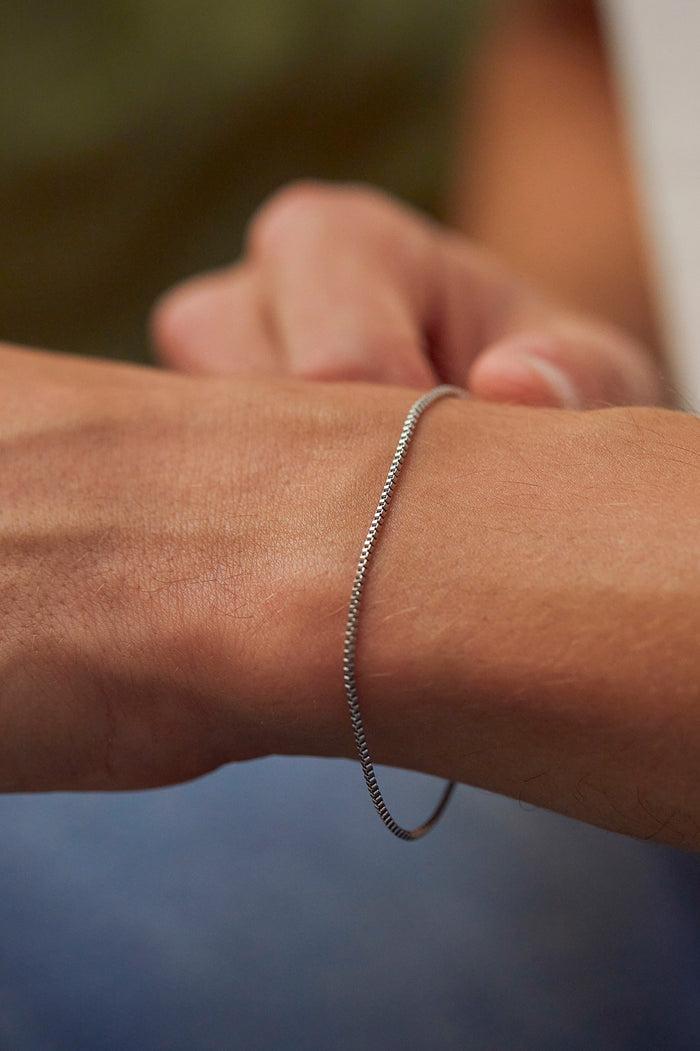 estella bartlett Men's Thin Box Chain Bracelet Waterproof PVD Rhodium Plated