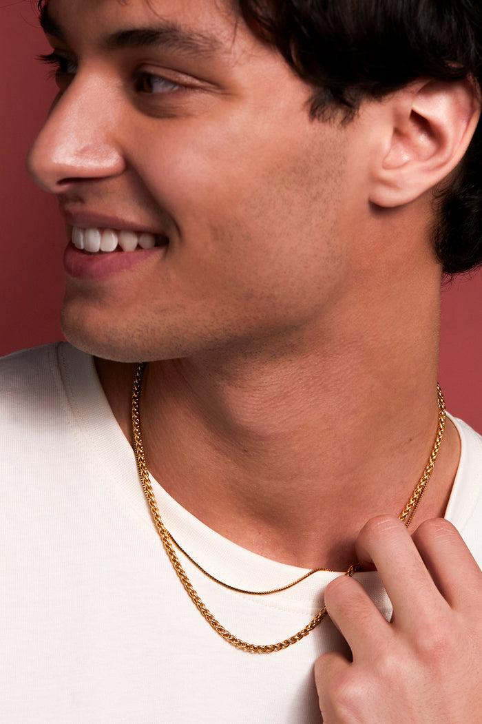 Estella Bartlett Men's Thin Box Chain Necklace Waterproof PVD Gold Plated