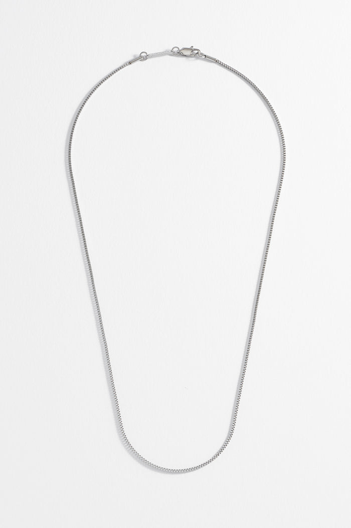 Estella Bartlett Men's Thin Box Chain Necklace Waterproof PVD Rhodium Plated