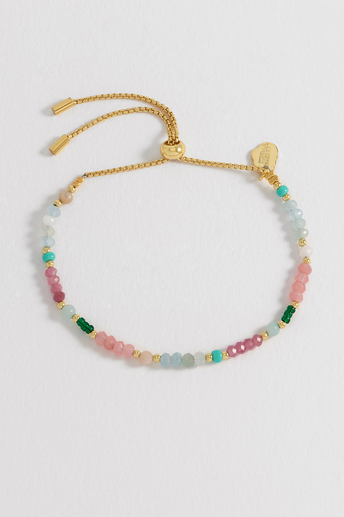Estella Bartlett Mini Amelia Gemstone Bracelet Gold Plated | Pink Opal And Aquamarine Packaging Message: LOVE