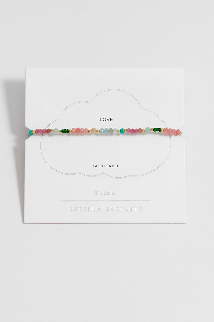 estella bartlett Mini Amelia Gemstone Bracelet Gold Plated | Pink Opal and Aquamarine Packaging Message: LOVE