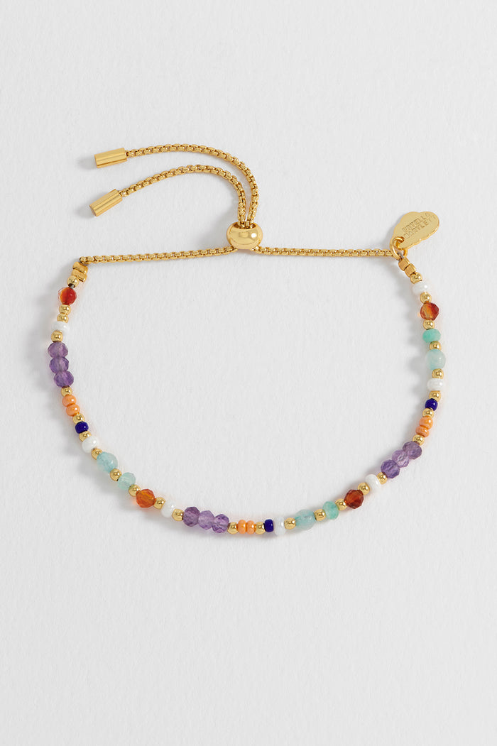 Estella Bartlett Mini Amelia Gemstone Bracelet Gold Plated | Red Agate And Amethyst Packaging Message: CALM