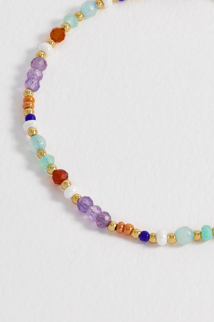 Estella Bartlett Mini Amelia Gemstone Bracelet Gold Plated | Red Agate And Amethyst Packaging Message: CALM