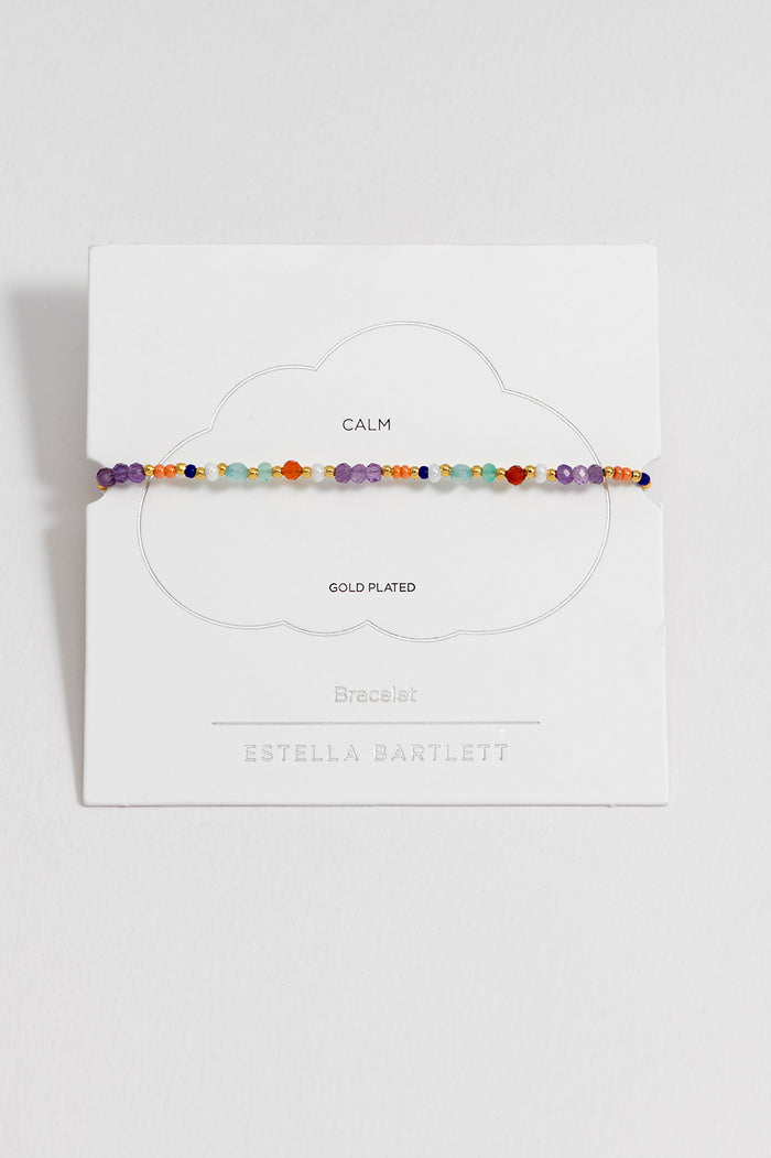 estella bartlett Mini Amelia Gemstone Bracelet Gold Plated | Red Agate and Amethyst Packaging Message: CALM