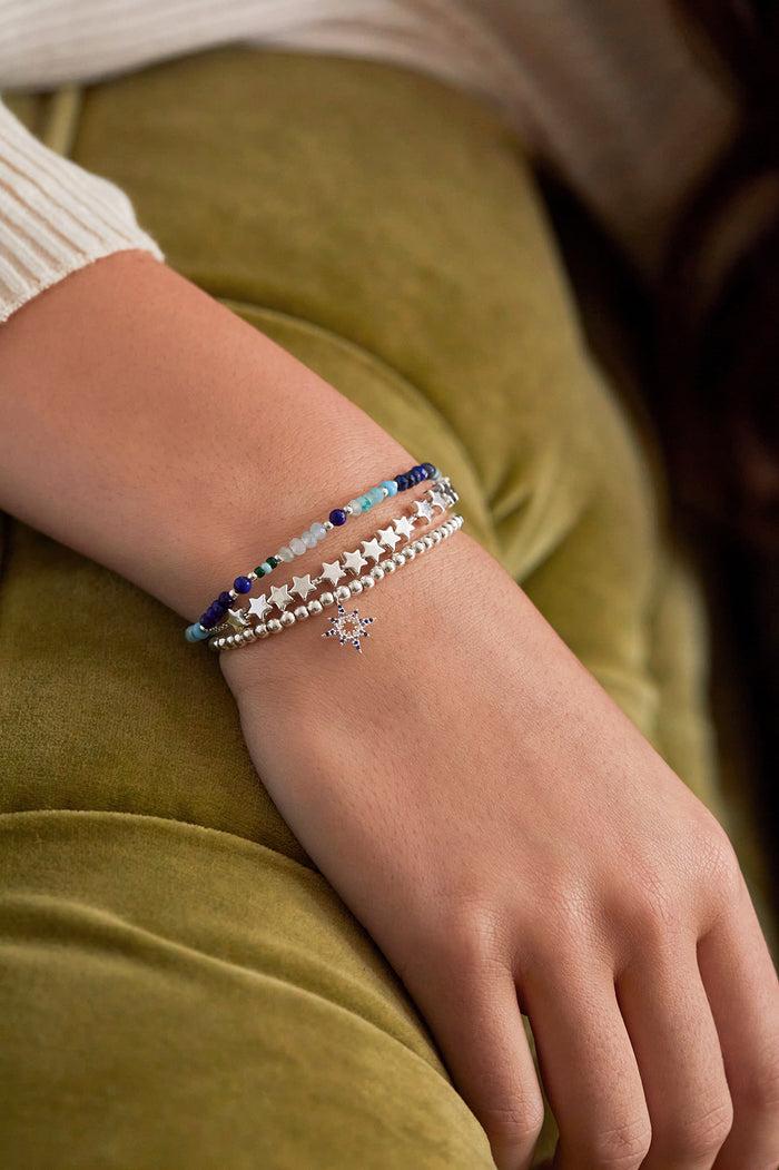 Estella Bartlett Mini Amelia Gemstone Bracelet Silver Plated | Lapis Lazuli And Aquamarine Packaging Message: WISDOM