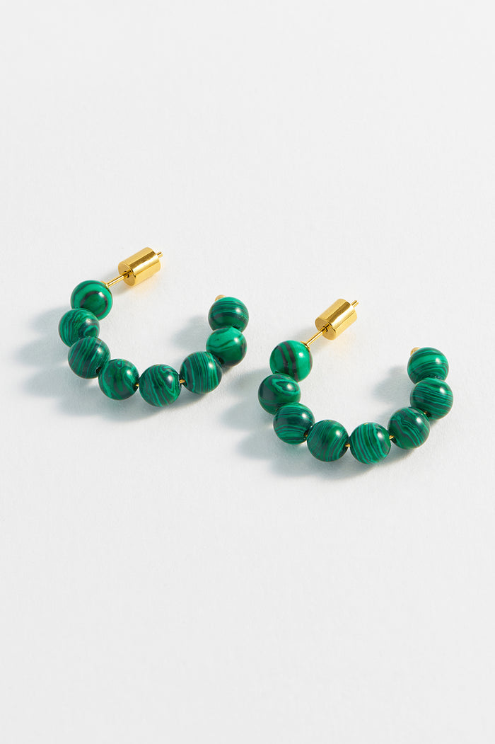Estella Bartlett Mini Beaded Hoops Gold Plated | Malachite