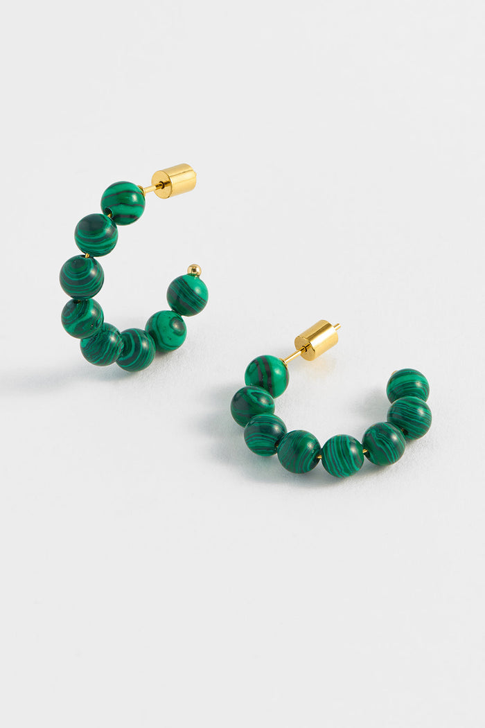 estella bartlett Mini Beaded Hoops Gold Plated | Malachite
