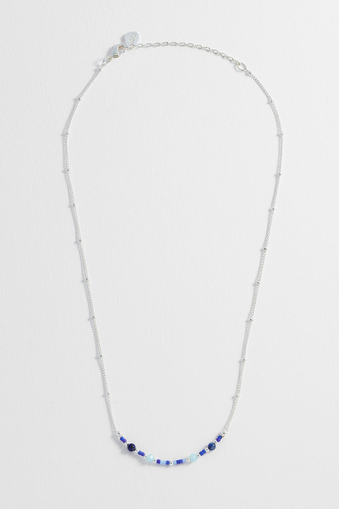 Estella Bartlett Mini Blue Beaded Chain Necklace Gold Plated Packaging Message: Strength