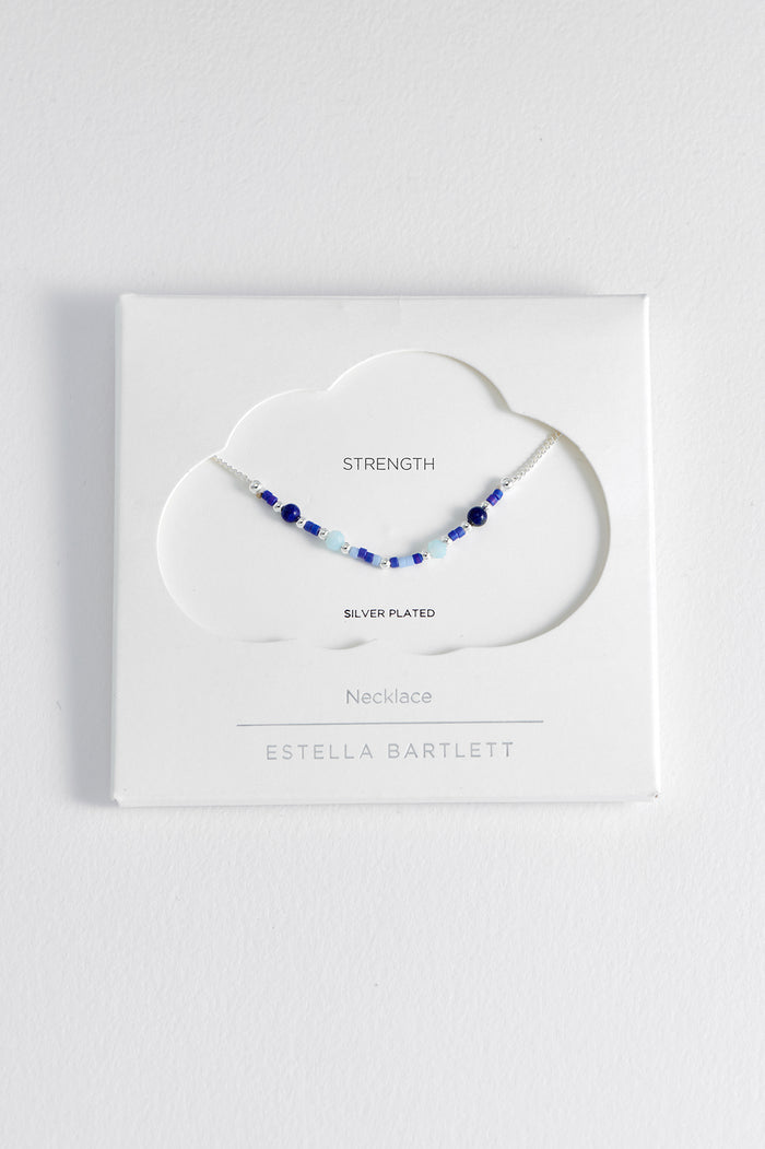 estella bartlett Mini Blue Beaded Chain Necklace Gold Plated Packaging Message: Strength