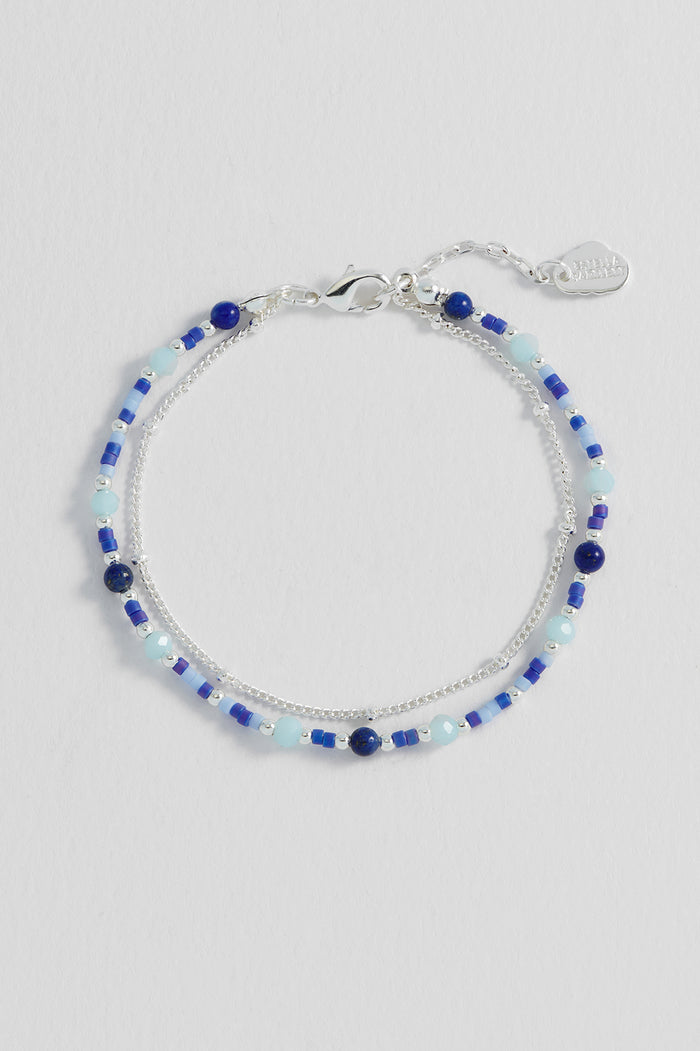 Estella Bartlett Mini Blue Gemstone Duo Chain Bracelet Silver Plated | Lapis Lazuli Packaging Message: Strength