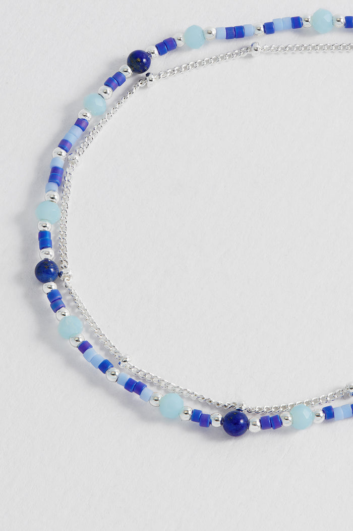 Estella Bartlett Mini Blue Gemstone Duo Chain Bracelet Silver Plated | Lapis Lazuli Packaging Message: Strength