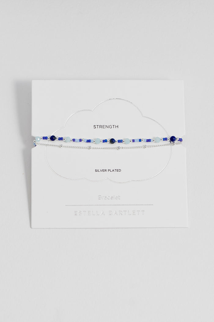 estella bartlett Mini Blue Gemstone Duo Chain Bracelet Silver Plated | Lapis Lazuli Packaging Message: Strength