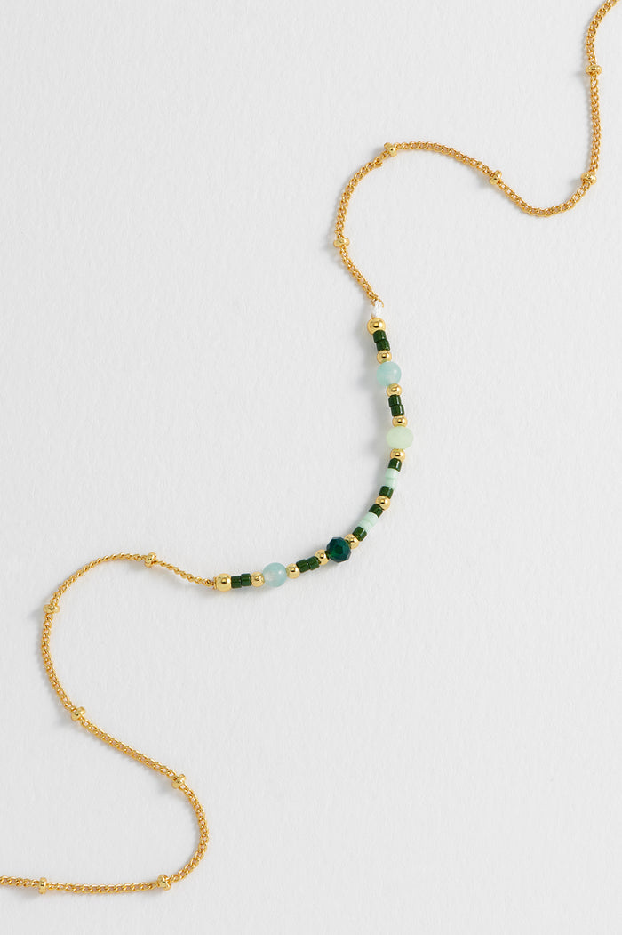 Estella Bartlett Mini Green Beaded Chain Necklace Gold Plated | Amazonite Packaging Message: Calm