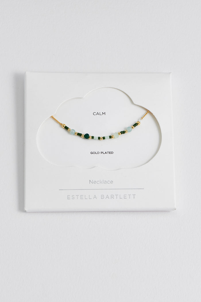 estella bartlett Mini Green Beaded Chain Necklace Gold Plated | Amazonite Packaging Message: Calm