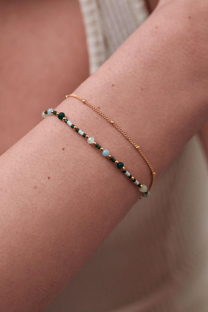 Estella Bartlett Mini Green Gemstone Duo Chain Bracelet Gold Plated | Amazonite Packaging Message: Calm