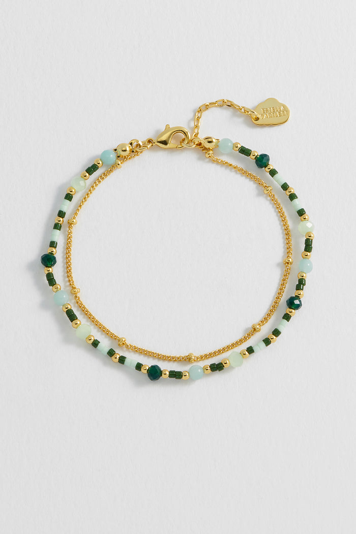 Estella Bartlett Mini Green Gemstone Duo Chain Bracelet Gold Plated | Amazonite Packaging Message: Calm