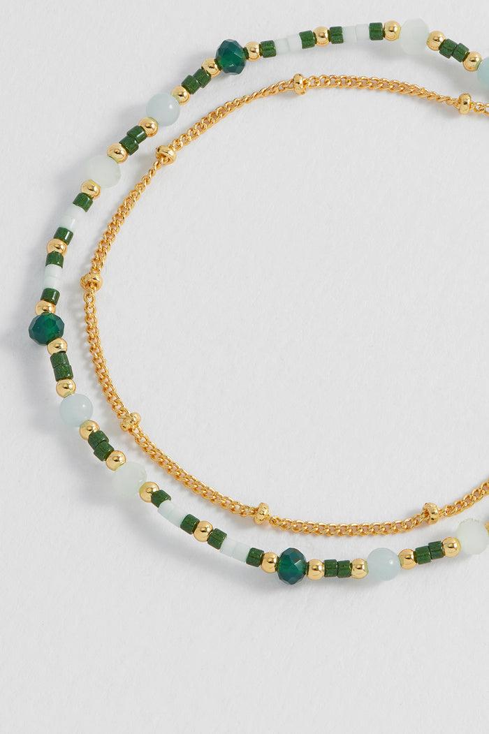 Estella Bartlett Mini Green Gemstone Duo Chain Bracelet Gold Plated | Amazonite Packaging Message: Calm