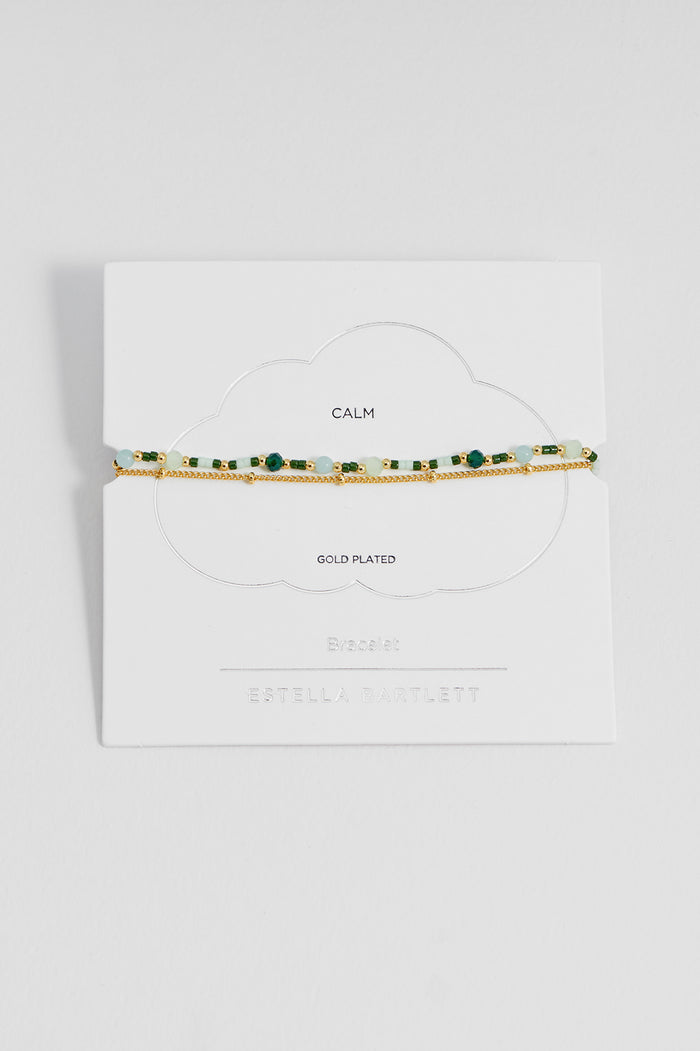 estella bartlett Mini Green Gemstone Duo Chain Bracelet Gold Plated | Amazonite Packaging Message: Calm