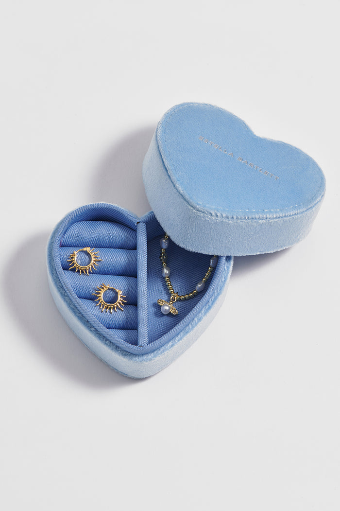 Estella Bartlett Mini Heart Jewellery Box Blue Velvet