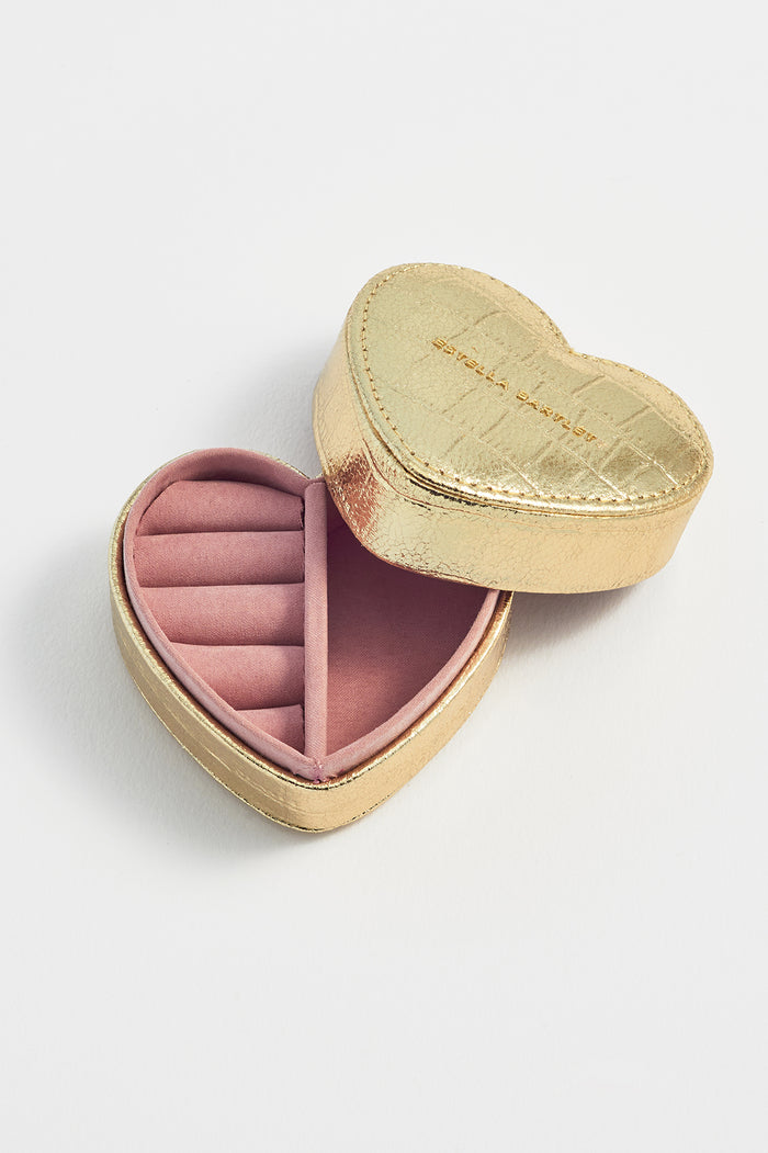 Estella Bartlett Mini Heart Jewellery Box Gold Croc Embossed