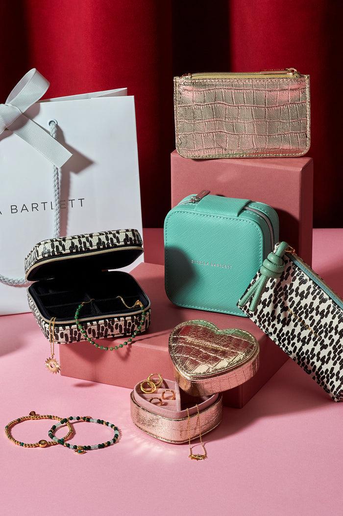 Estella Bartlett Mini Heart Jewellery Box Gold Croc Embossed