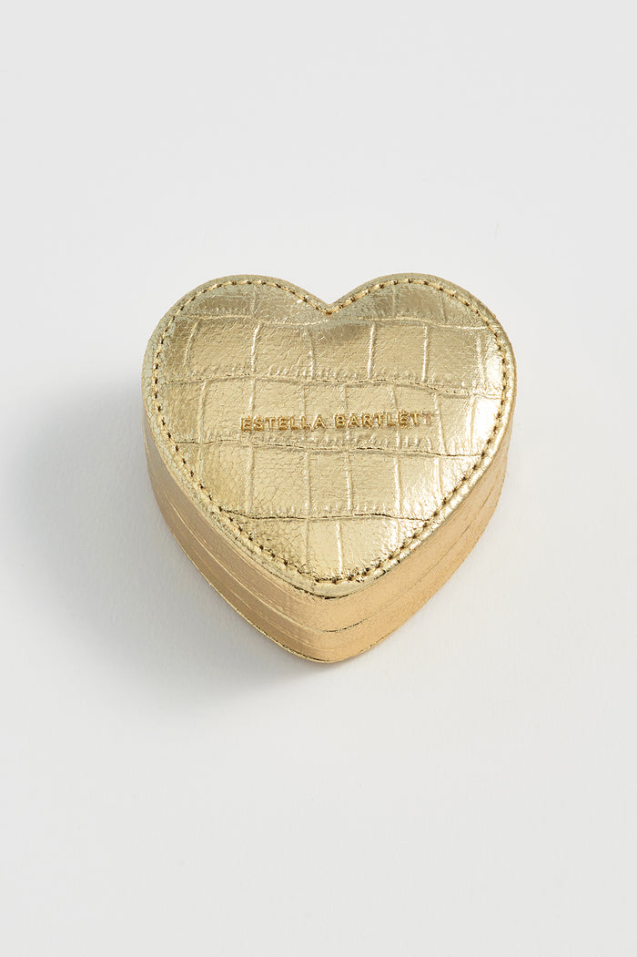 estella bartlett Mini Heart Jewellery Box Gold Croc Embossed