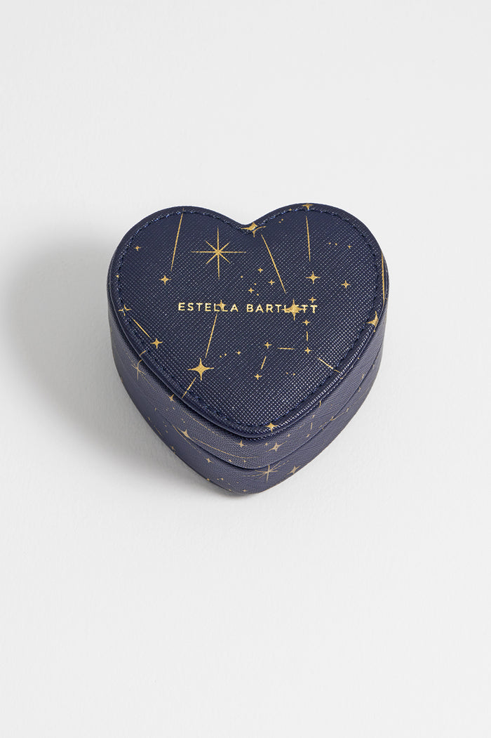 estella bartlett Mini Heart Jewellery Box Navy Celestial Print